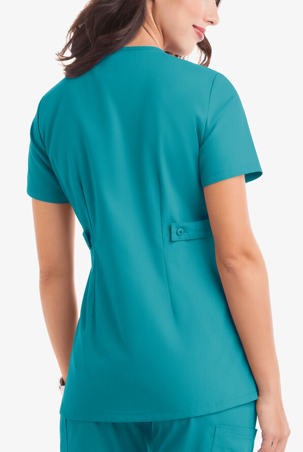 Butter-Soft Core Women's 2-Pocket Empire Mock Wrap Scrub Top - Teal - 4
