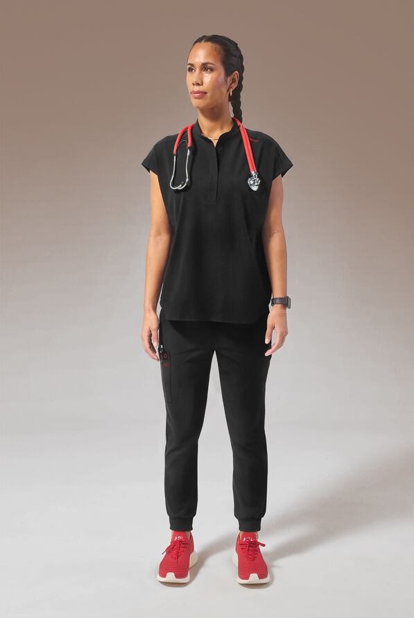 Hypothesis (RED) Base Women's 6-Pocket STRETCH Jogger Scrub Pant - Jet Black - 4