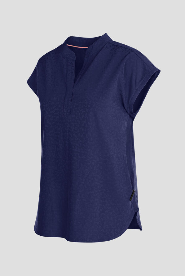 Zavate Ava Therese Cheetah Jacquard Piper Women's 2-Pocket STRETCH Dolman Sleeve Scrub Top - Navy - 3