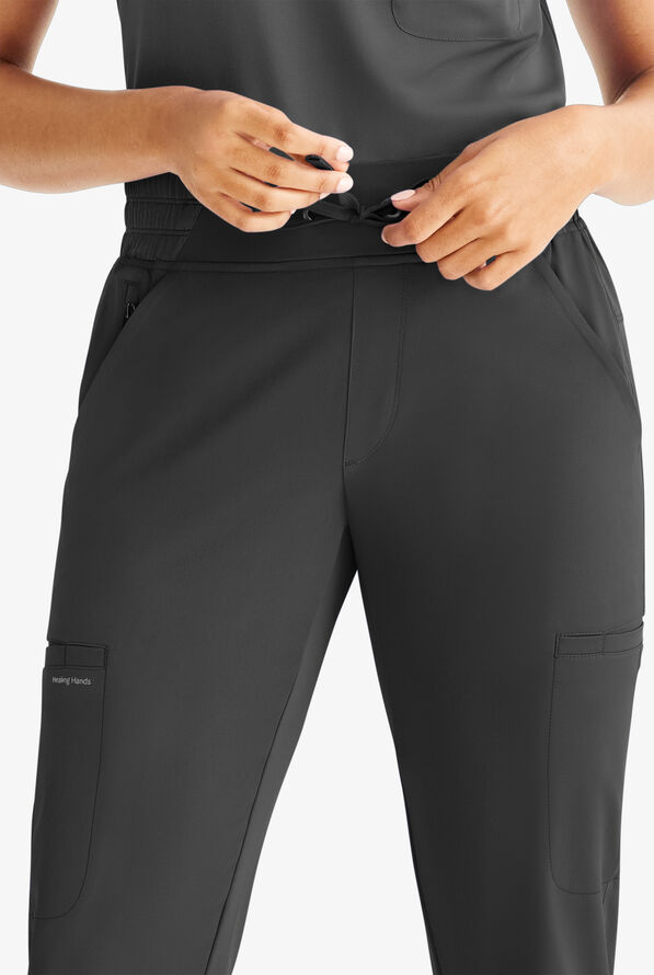 HH Works by Healing Hands Rhea Women's 6-Pocket STRETCH Cargo Jogger Scrub Pants - Black - 2