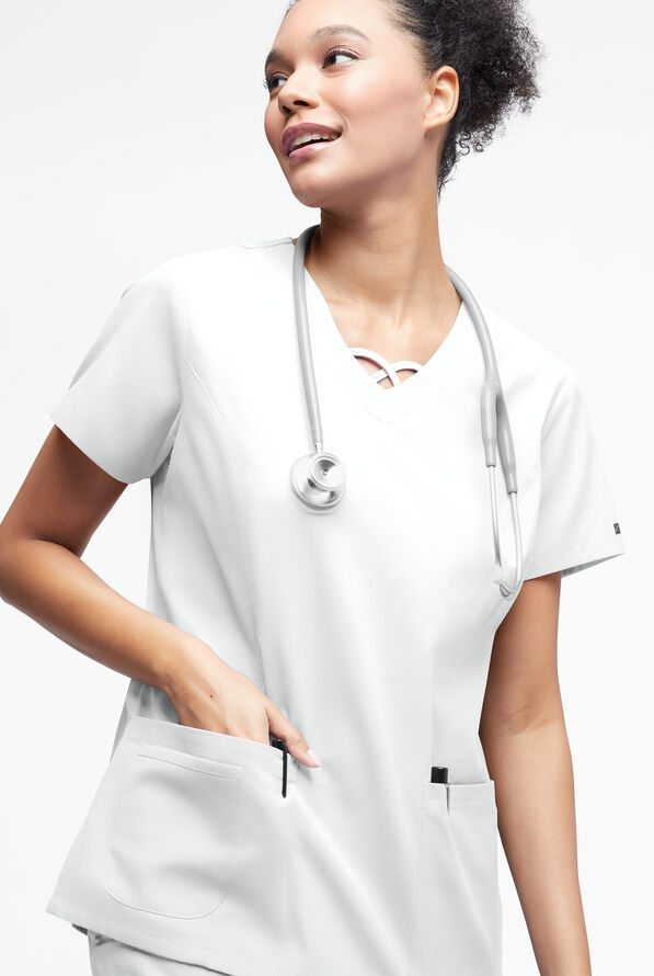 Butter-Soft Originals Women's 3-Pocket Crisscross V-Neck Scrub Top - White - 2