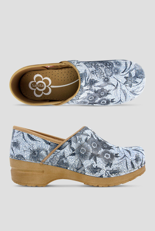 Sanita Women's Professional Plume Printed Leather Blue Clogs - null - 1