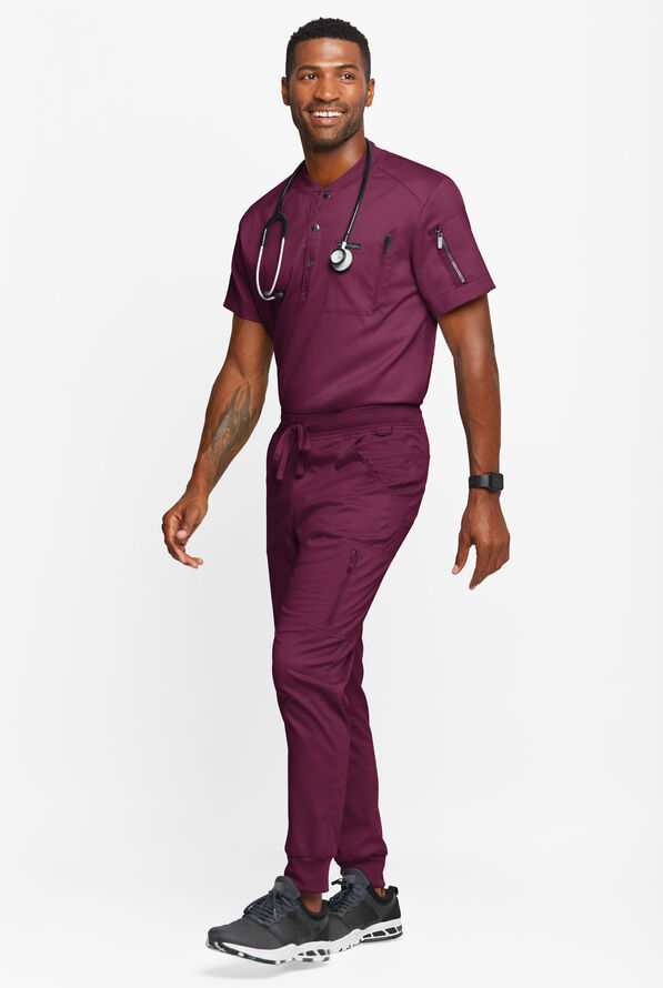Advantage STRETCH Men's 2-Pocket Short Sleeve Henley Scrub Top - Wine - 4
