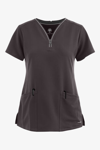 Healing Hands 360 Sonia Women's 3-Pocket STRETCH Reflective Y-Neck Zip Scrub Top