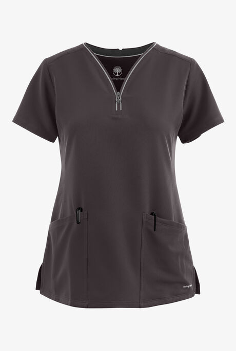 Healing Hands 360 Sonia Women's 3-Pocket STRETCH Reflective Y-Neck Zip Scrub Top