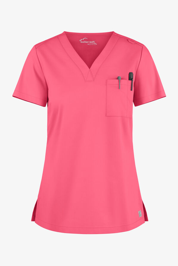 Blusa m&eacute;dica Butter-Soft STRETCH con cuello en V y 2 bolsillos para mujer - Sugar Coral - 1