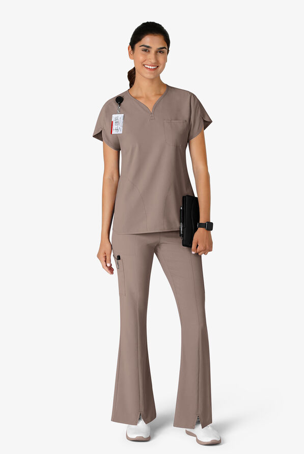 Wink Renew Women's 7-Pocket STRETCH Yoga Waist Flare Notch Leg Cargo Scrub Pants - Haze - 4