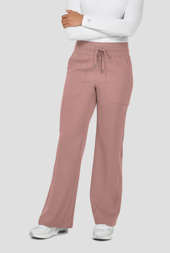Pantalón médico Zavate Ava Therese Avery STRETCH de tiro alto estilo cargo con piernas anchas y 6 bolsillos para mujer - Mocha - 1