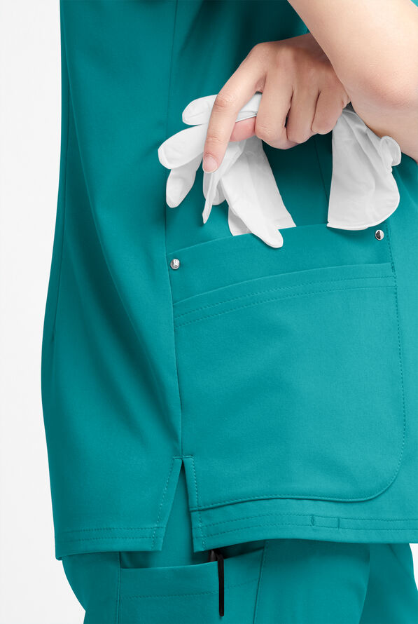 Easy STRETCH Arianna Women's 4-Pocket Curved Neck Scrub Top - Teal - 5
