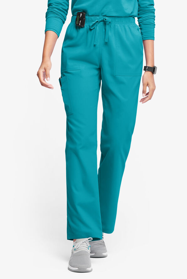 Pantalón médico Butter-Soft Originals de tiro medio estilo cargo con piernas rectas y 7 bolsillos para mujer - Teal - 1