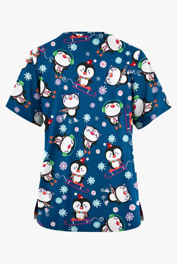 Butter-Soft Originals Penguin Playland Royal Women's 2-Pocket Classic Fit V-Neck Print Scrub Top - null - 2