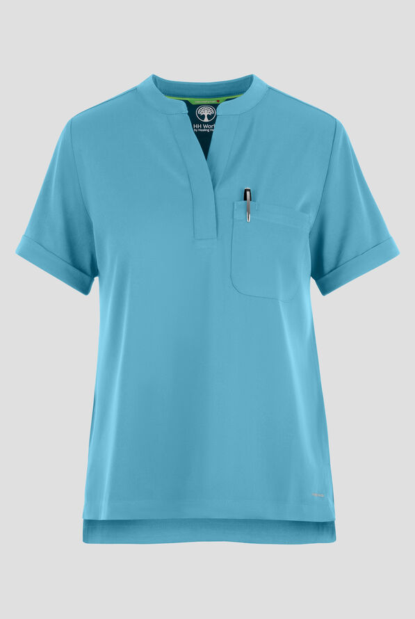 HH Works by Healing Hands Macy Women's 1-Pocket STRETCH Mandarin Collar Tuck In Scrub Top - Fresh Blue - 1
