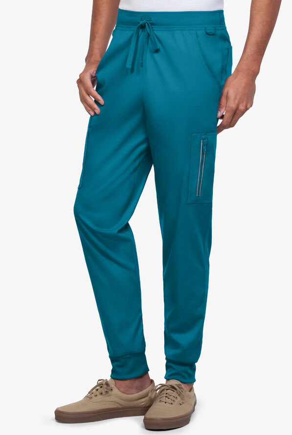 Advantage STRETCH Men's 9-Pocket Knit Waistband Jogger Scrub Pants - Caribbean Blue - 1