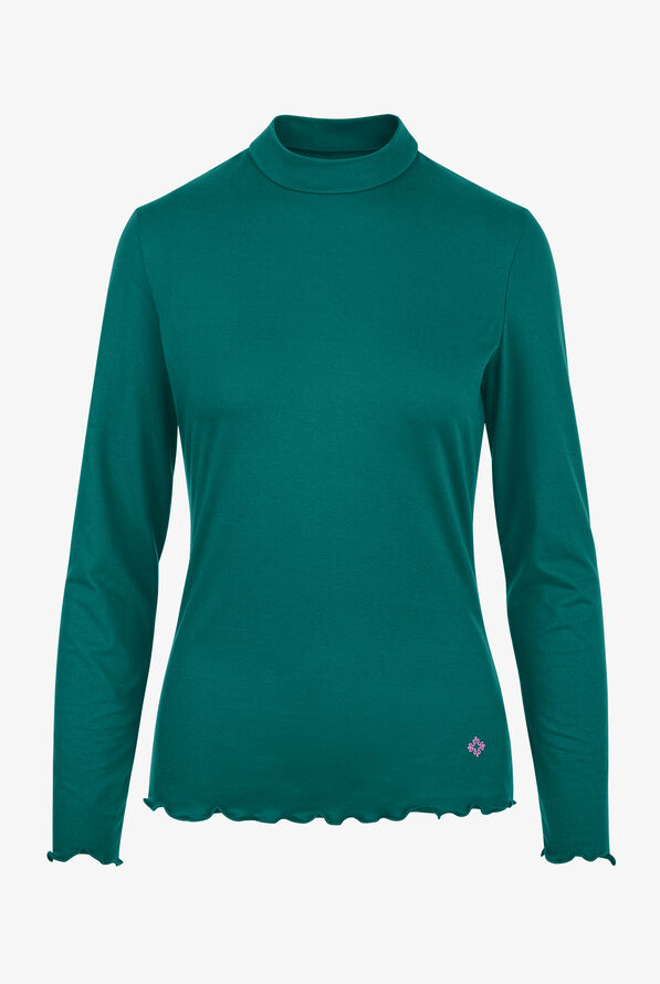 Med Couture Amp Women's STRETCH Merrow Edge Mock Neck Knit Underscrub - Deep Emerald - 1