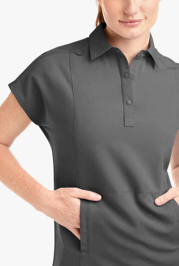 Blusa m&eacute;dica Movement by Butter-Soft Mintaka con cuello estilo polo y 4 bolsillos para mujer - Pewter - 8