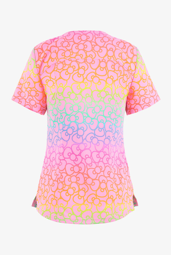 heartsoul Retro Rainbow Hello Kitty Women's 2-Pocket STRETCH V-Neck Print Scrub Top - null - 2