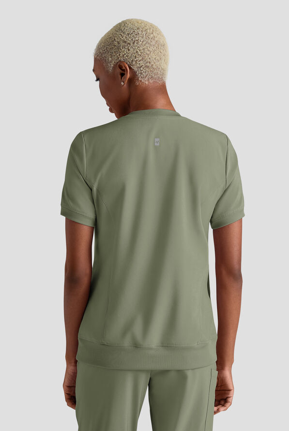 Easy STRETCH Anya Women's 2-Pocket Relaxed Crew Neck Scrub Top - Olive Leaf - 2