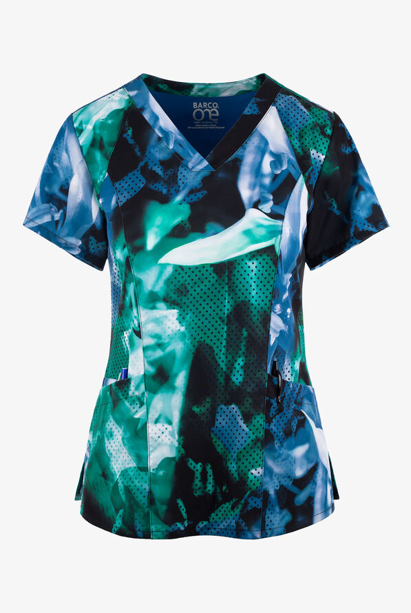 Barco One Petal Radiance Women's 4-Pocket STRETCH V-Neck Print Scrub Top - null - 1