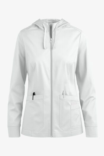 Butter-Soft STRETCH Women's 3-Pocket Zip-Front with Cozy Knit Hood and Trim Scrub Jacket