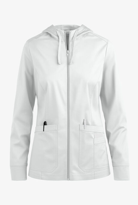 Butter-Soft STRETCH Women's 3-Pocket Zip-Front with Cozy Knit Hood and Trim Scrub Jacket