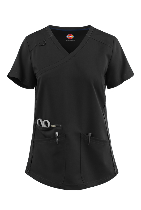 Dickies Balance Rib Knit Side Panel Mock Wrap Top, Stretch Scrubs
