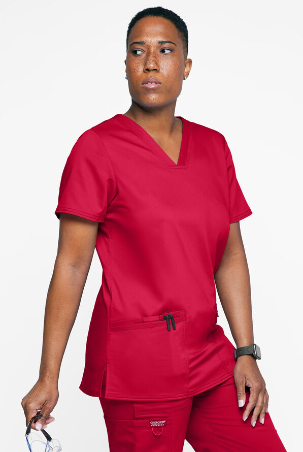 Cherokee Workwear Revolution Women's 3-Pocket STRETCH V-Neck Scrub Top - Red - 2