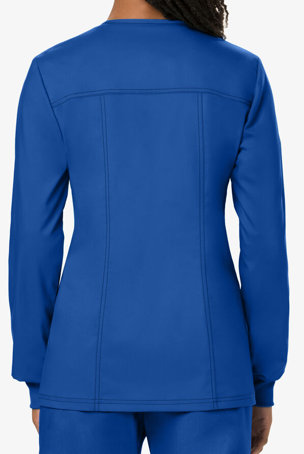 Cherokee Workwear Revolution Women's 3-Pocket STRETCH Snap Front Scrub Jacket - Royal - 3