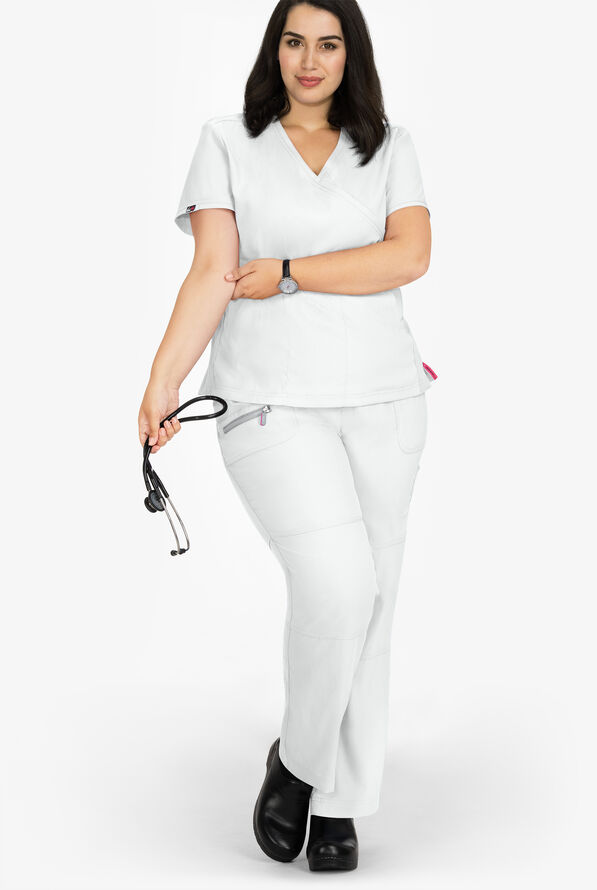 koi Lite™ Peace Women's 6-Pocket Drawstring Scrub Pants - White - 2