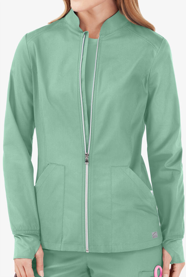 Butter-Soft STRETCH Women's 3-Pocket Zip Front Scrub Jacket - Water Mint - 2