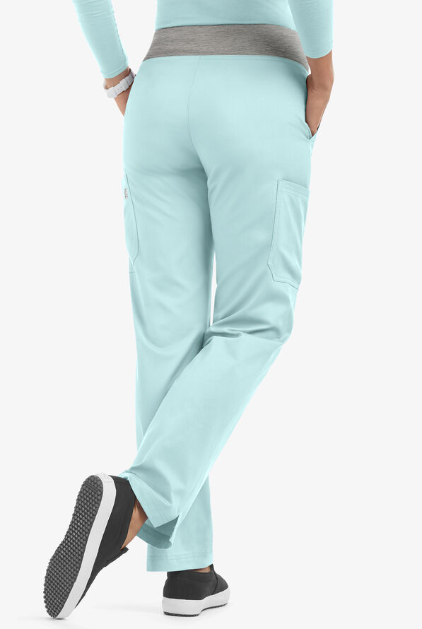 Butter-Soft STRETCH Women's 4-Pocket Knit Waistband Yoga Scrub Pants - Tall - Salt Blue/Silver Melange - 3