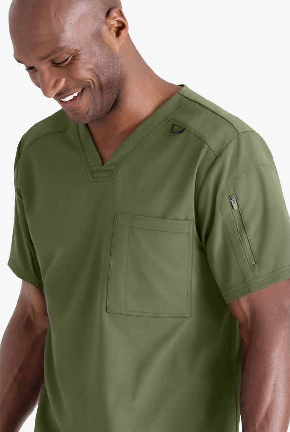 Grey's Anatomy by Barco Spandex STRETCH Murphy Men's 2-Pocket V-Neck Scrub Top - Olive - 3