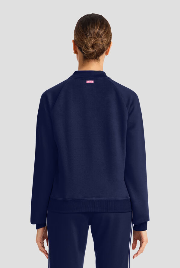 Med Couture Layers Women's 2-Pocket STRETCH Half Zip Scuba Knit Scrub Jacket - Navy - 4