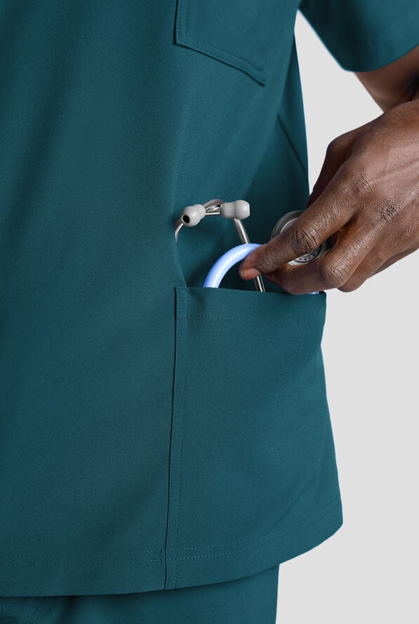 Easy STRETCH Men's 6-Pocket V-Neck Scrub Top - Caribbean Blue - 5