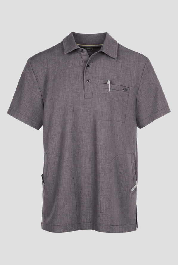 Healing Hands Quest Aidan Men's 3-Pocket STRETCH Shirt Collar Scrub Top - Heather Ash - 1
