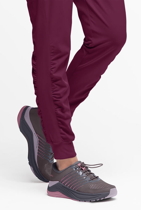 WhisperLite Calla Women's 6-Pocket Ruched Leg Cargo Scrub Pants - Wine - 5