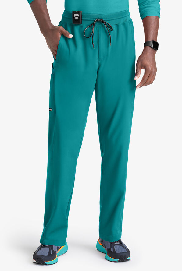 Grey's Anatomy by Barco Spandex STRETCH Hudson Men's 6-Pocket Slim Straight Cargo Scrub Pants - Teal - 1