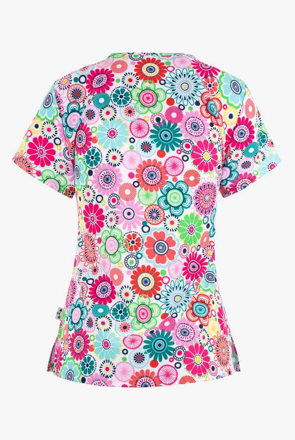 Zavate Ava Therese Flower Power VNeck Print Scrub Top, Print Scrubs