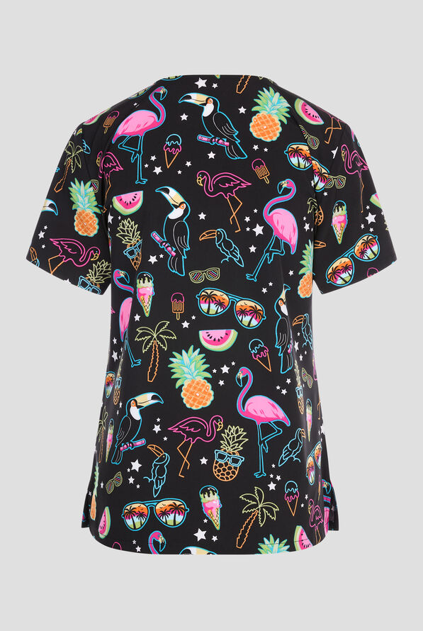 Blusa médica estampada Cherokee Downtown Tropical STRETCH con cuello en V y 2 bolsillos para mujer - null - 2