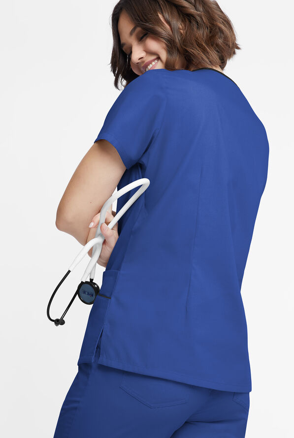 Butter-Soft Originals Women's 4-Pocket Asymmetrical Neck Scrub Top - Galaxy/Black - 3