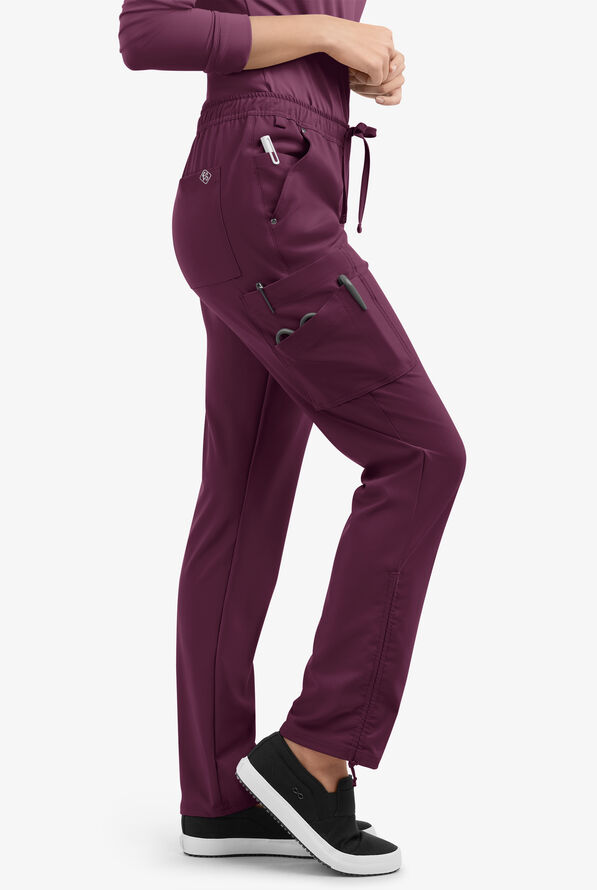 Easy STRETCH Halle Women's 11-Pocket Ruched Leg Jogger Scrub Pants - Dark Mulberry - 2