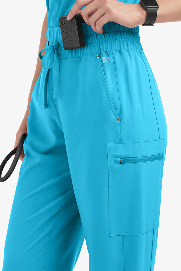 Easy STRETCH Ellie Women's 5-Pocket High Waisted Wide Leg Scrub Pants - Petite - Turquoise - 2