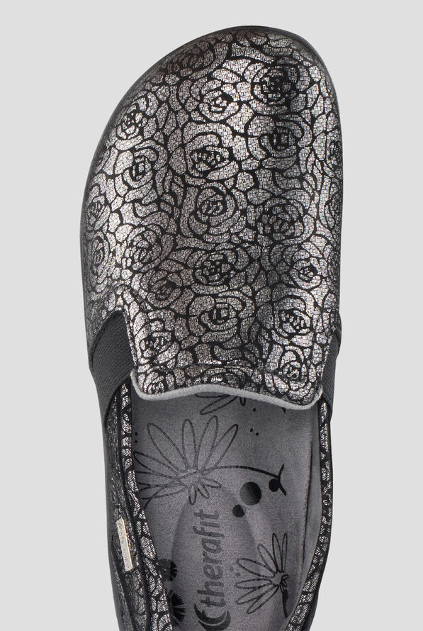 Therafit Women's Annie Pewter Floral Leather Slip Resistant Slip On Shoe - null - 2