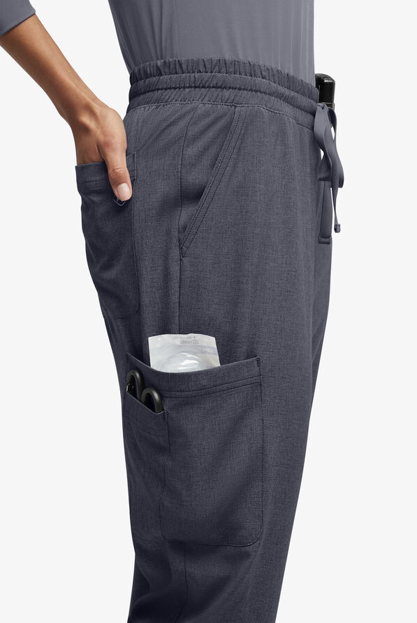Easy STRETCH Naya Women’s Natural Waist 6-Pocket Straight Leg Scrub Pants - Petite - Charcoal Heather - 2