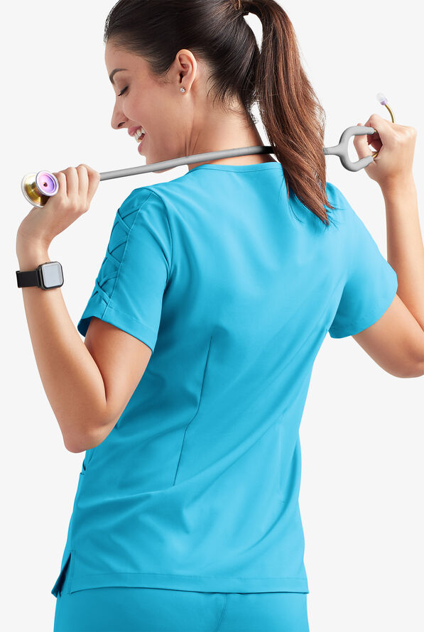 Easy STRETCH by ButterSoft Kylie Women's 5 Pocket VNeck With Criss Cross Detail Scrub Top