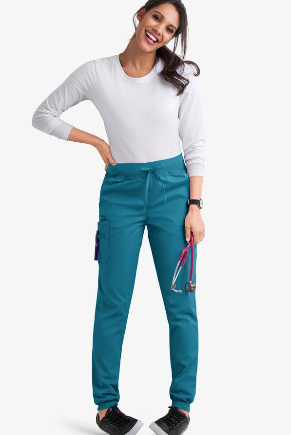 Butter-Soft STRETCH Women's 5-Pocket Cargo Jogger Scrub Pants - Harbor Blue - 2