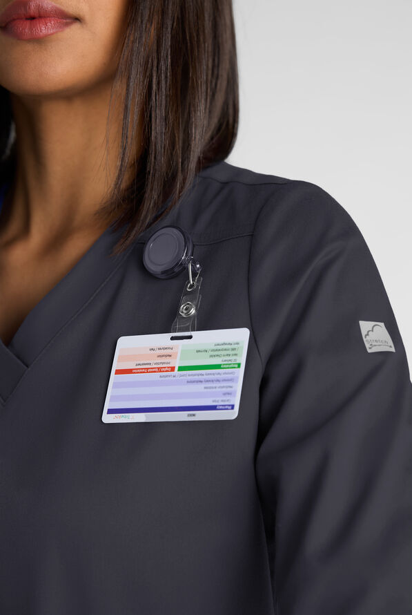 Butter-Soft STRETCH Women's 5-Pocket 3/4" Sleeve V-Neck Scrub Top - Pewter - 4