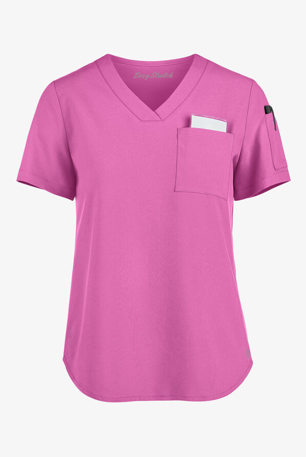 Easy STRETCH Chloe Women's 3-Pocket V-Neck Tuck-In Scrub Top - Magnesium Pink - 1