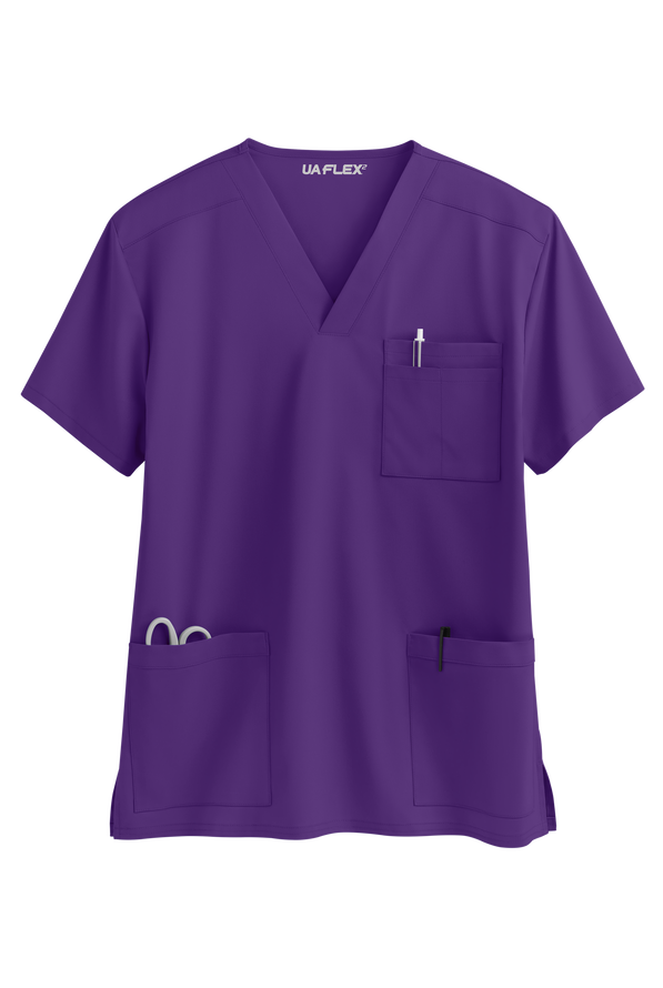 UA Flex2 Unisex 5-Pocket V-Neck STRETCH Scrub Top - Grape - 1