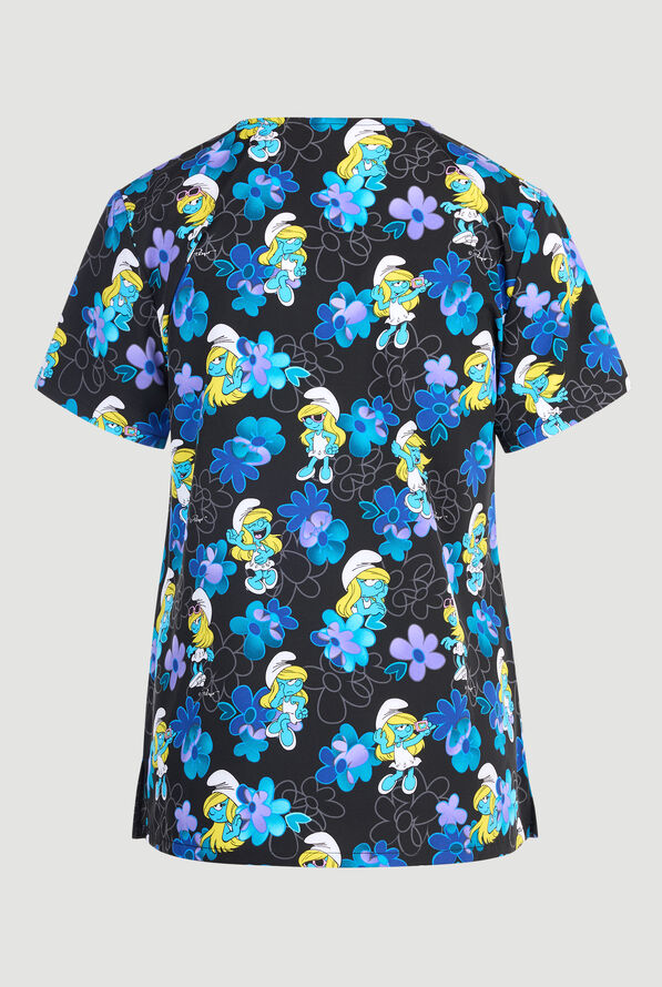 Blusa médica estampada Tooniforms Being Smurfette STRETCH con cuello en V y 2 bolsillos para mujer - null - 2