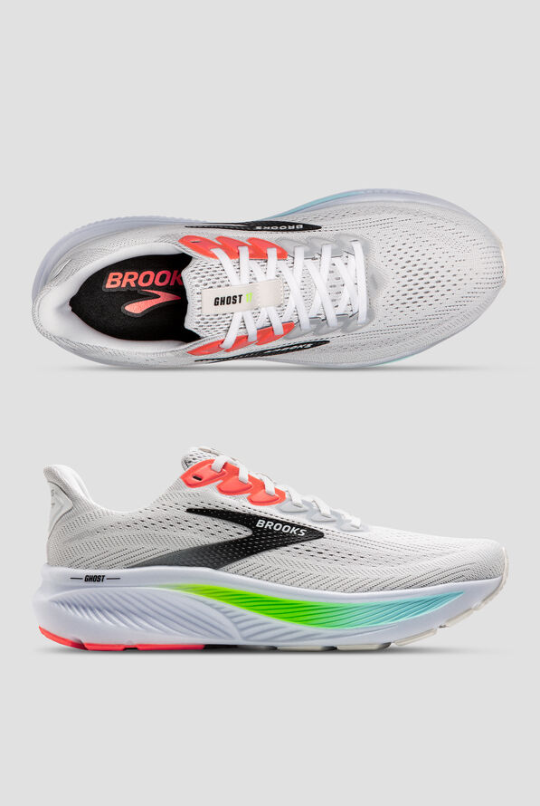 Brooks Men's Ghost 17 White/Pink Clay/Gecko Athletic Lace Up Shoes - null - 1